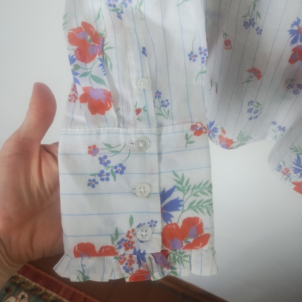 Veronica Beard Button Up Blouse Women's L Cotton Floral Ruffle Victorian Cottage - Picture 6 of 11